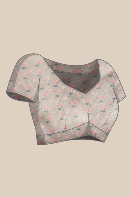 Shop_Sayisha_Grey Silk Floral And Bird Motif Saree With Running Blouse