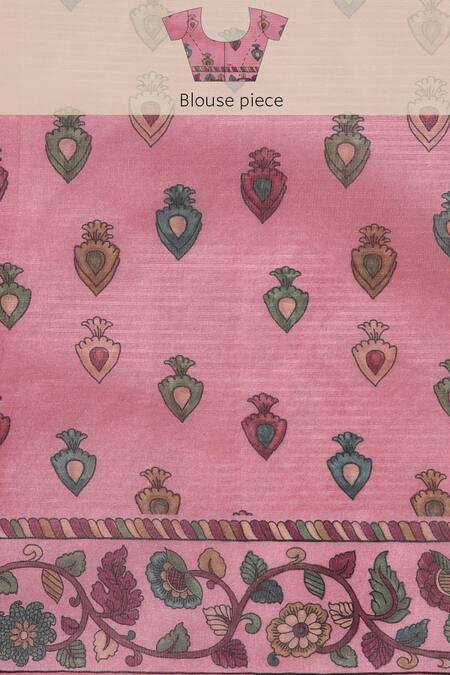 Sayisha Pink Linen Blend Floral Vine Pattern Saree With Running Blouse Online at Aza Fashions Sayisha_Pink Linen Blend Floral Vine Pattern Saree With Running Blouse_Online_at_Aza_Fashions