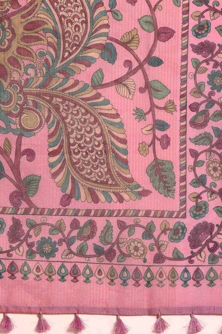Sayisha Pink Linen Blend Floral Vine Pattern Saree With Running Blouse at Aza Fashions Sayisha_Pink Linen Blend Floral Vine Pattern Saree With Running Blouse_at_Aza_Fashions