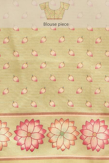 Sayisha_Green Silk Floral Motif Saree With Running Blouse_Online_at_Aza_Fashions