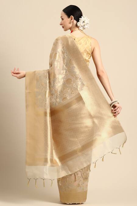 Shop Sayisha Beige Silk Floral Pattern Woven Saree With Running Blouse at Aza Fashions Shop_Sayisha_Beige Silk Floral Pattern Woven Saree With Running Blouse_at_Aza_Fashions