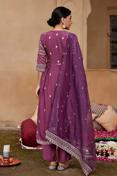 Seher Jaipur Anam Embroidered Asymmetric Anarkali Set 