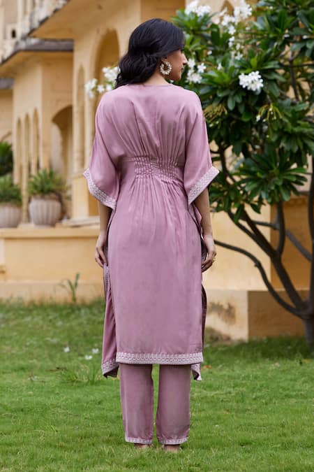 Seher Jaipur Syra Border Embroidered Kaftan & Pant Set 