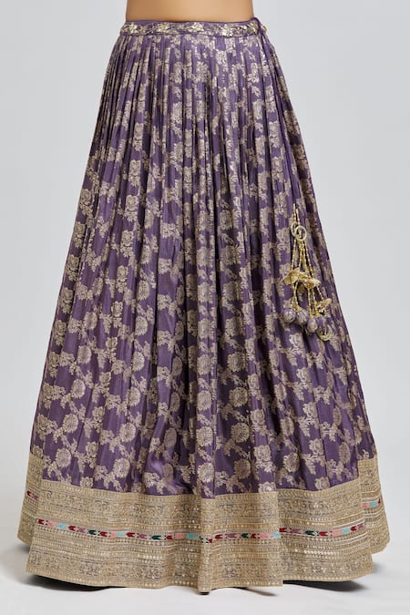 Meenagurnam Purple Silk, Jacquard, Net Beads, Mirrors, Sequins, Floral Pattern Lehenga Set Online at Aza Fashions Meenagurnam_Purple Silk, Jacquard, Net Beads, Mirrors, Sequins, Floral Pattern Lehenga Set _Online_at_Aza_Fashions