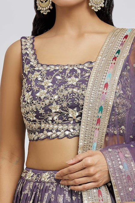Shop Meenagurnam Purple Silk, Jacquard, Net Beads, Mirrors, Sequins, Floral Pattern Lehenga Set Online at Aza Fashions Shop_Meenagurnam_Purple Silk, Jacquard, Net Beads, Mirrors, Sequins, Floral Pattern Lehenga Set _Online_at_Aza_Fashions
