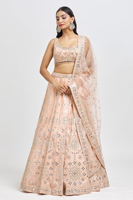 MeenaGurnam Flower Mirror Embroidered Lehenga Set 