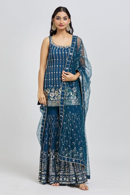 Meenagurnam Sequin Embroidered Kurta Sharara Set 