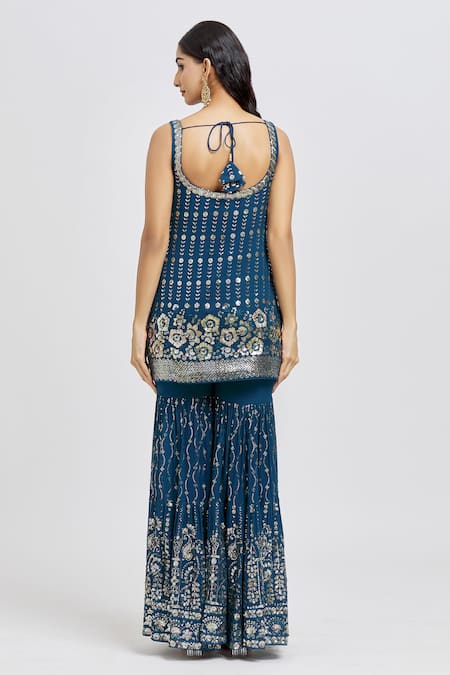 Meenagurnam Sequin Embroidered Kurta Sharara Set 