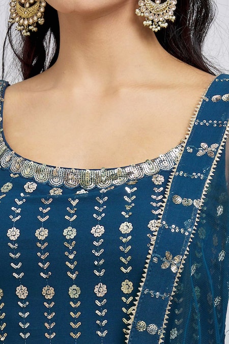 Buy_Meenagurnam_Blue Kurta And Sharara Georgette Embroidery Sequins Scoop Neck Set _Online_at_Aza_Fashions
