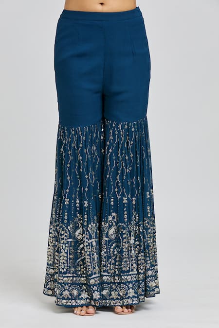 Shop_Meenagurnam_Blue Kurta And Sharara Georgette Embroidery Sequins Scoop Neck Set _Online_at_Aza_Fashions