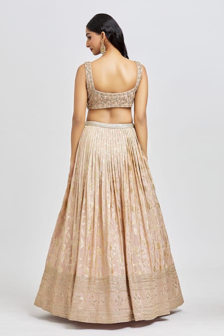 Shop Meenagurnam Gold Crepe Tissue Embroidery Sequin Pleated Floral Vine Pattern Lehenga Set at Aza Fashions Shop_Meenagurnam_Gold Crepe Tissue Embroidery Sequin Pleated Floral Vine Pattern Lehenga Set _at_Aza_Fashions