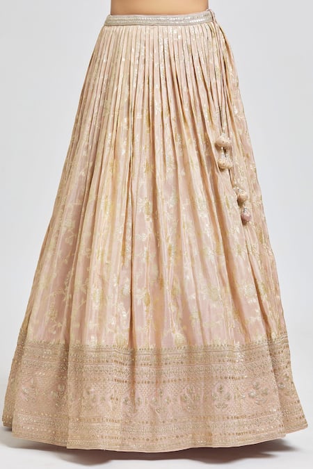 Meenagurnam Gold Crepe Tissue Embroidery Sequin Pleated Floral Vine Pattern Lehenga Set Online at Aza Fashions Meenagurnam_Gold Crepe Tissue Embroidery Sequin Pleated Floral Vine Pattern Lehenga Set _Online_at_Aza_Fashions