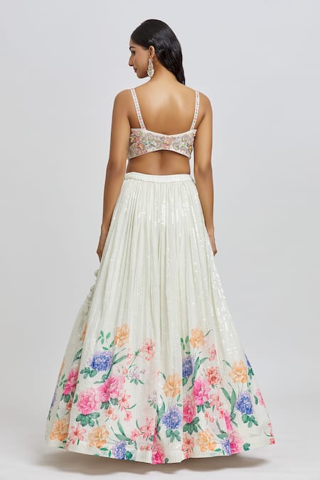 Shop_Meenagurnam_Ivory Blouse And Dupatta Net Print Floral Sweetheart Neck Blossom Lehenga Set _at_Aza_Fashions