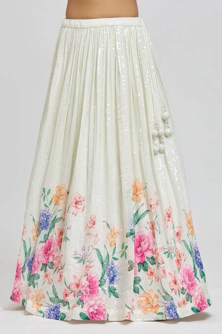 Meenagurnam_Ivory Blouse And Dupatta Net Print Floral Sweetheart Neck Blossom Lehenga Set _Online_at_Aza_Fashions