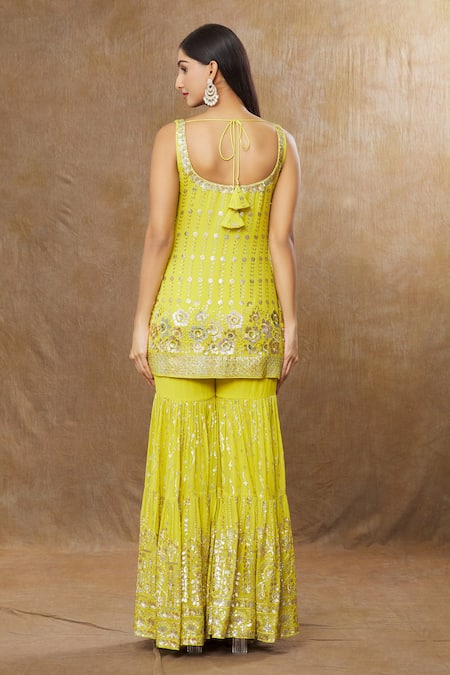 Meenagurnam Miniature Floral Sequin Work Kurta Sharara Set 