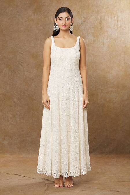 Meenagurnam Ivory Anarkali Georgette Embroidery Chikankari Scoop Neck Churidar Set Online at Aza Fashions Meenagurnam_Ivory Anarkali Georgette Embroidery Chikankari Scoop Neck Churidar Set _Online_at_Aza_Fashions