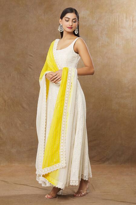 Meenagurnam Ivory Anarkali Georgette Embroidery Chikankari Scoop Neck Churidar Set at Aza Fashions Meenagurnam_Ivory Anarkali Georgette Embroidery Chikankari Scoop Neck Churidar Set _at_Aza_Fashions