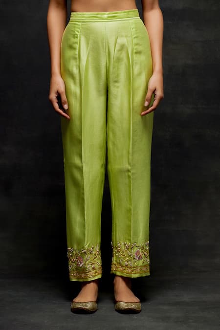 Anantaa By Roohi Green Silk, Chanderi Sequins, Embroidery V-neck Zardozi Work Kurta And Pant Set Online at Aza Fashions Anantaa By Roohi_Green Silk, Chanderi Sequins, Embroidery V-neck Zardozi Work Kurta And Pant Set _Online_at_Aza_Fashions