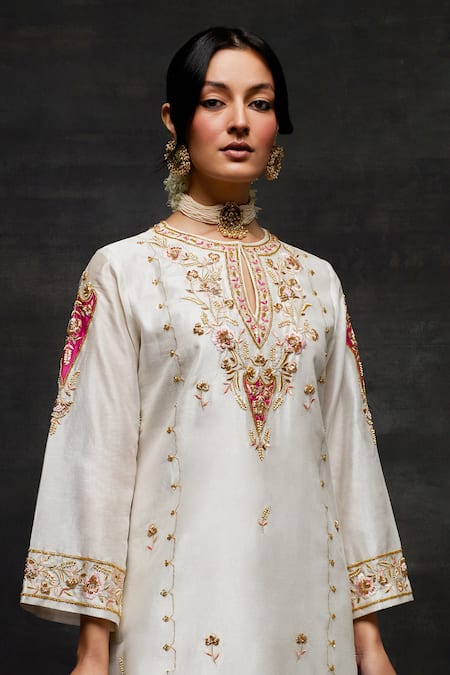 Anantaa By Roohi_Off White Silk, Chanderi Embroidery, Zardozi Work Short Kurta And Salwar Set _at_Aza_Fashions