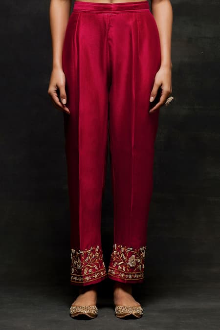 Anantaa By Roohi Red Silk, Chanderi Cut Work, Embroidery Round Neck Kurta And Pant Set Online at Aza Fashions Anantaa By Roohi_Red Silk, Chanderi Cut Work, Embroidery Round Neck Kurta And Pant Set _Online_at_Aza_Fashions
