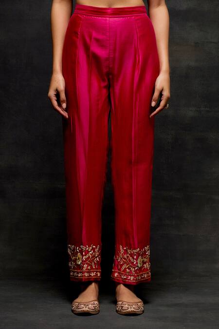 Anantaa By Roohi Fuchsia Silk, Chanderi Pearls, Sequins, Zari Flower Embroidered Kurta And Pant Set Online at Aza Fashions Anantaa By Roohi_Fuchsia Silk, Chanderi Pearls, Sequins, Zari Flower Embroidered Kurta And Pant Set _Online_at_Aza_Fashions