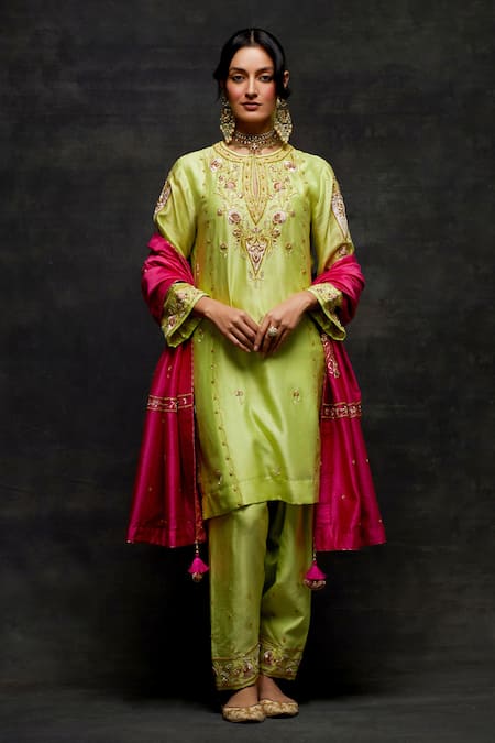 Shop_Anantaa By Roohi_Fuchsia Silk, Chanderi Sequins, Beads Resham Embroidered Dupatta _at_Aza_Fashions