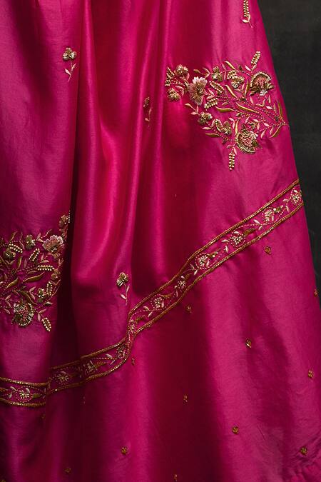 Buy_Anantaa By Roohi_Fuchsia Silk, Chanderi Sequins, Beads Resham Embroidered Dupatta _Online_at_Aza_Fashions