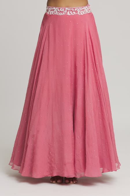 Buy_Samyukta Singhania_Coral Organza Sequins, Embroidery, Crystals Embellished Lehenga With Blouse _Online_at_Aza_Fashions