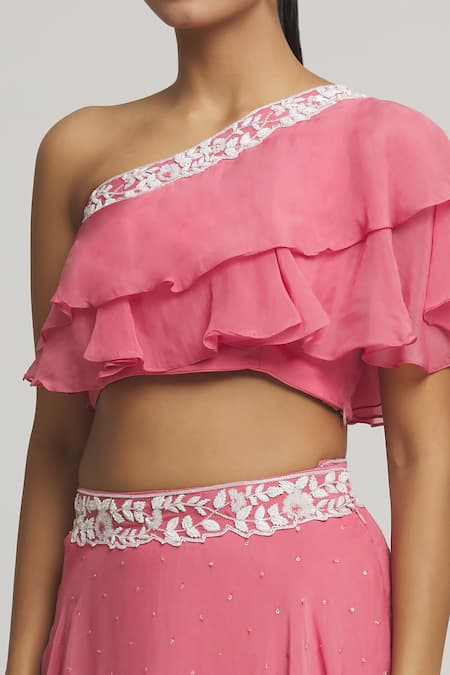 Samyukta Singhania_Coral Organza Sequins, Embroidery, Crystals Embellished Lehenga With Blouse _at_Aza_Fashions