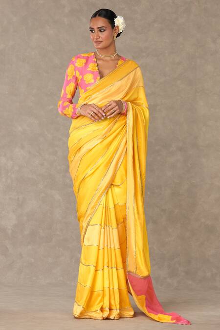 Buy Masaba Yellow Raw Silk Digital Print Gulaab Saree With Unstitched Blouse Piece Buy_Masaba_Yellow Raw Silk Digital Print Gulaab Saree With Unstitched Blouse Piece
