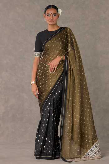 Buy_Masaba_Black Tissue, Silk Winegarden Foil Print Saree With Unstitched Blouse Piece 