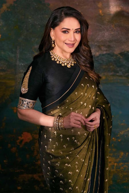 Buy_Masaba_Black Tissue, Silk Winegarden Foil Print Saree With Unstitched Blouse Piece 