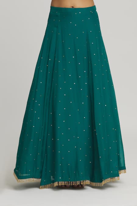 Shop_Naintara Bajaj_Green Organza Sequins, Crystals V-neck Scatter Embellished Lehenga Set _Online_at_Aza_Fashions