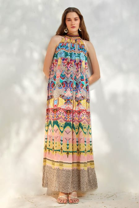 Bhanuni By Jyoti Chevron Print Halter Neck Maxi Dress 