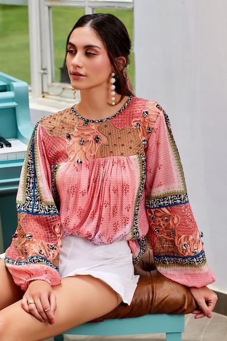 Bhanuni By Jyoti Rosario Floral Print Peasant Top 