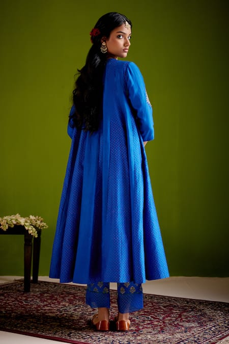 Vashisht Guru Dutt Woven Chanderi Block Print Anarkali Pant Set 