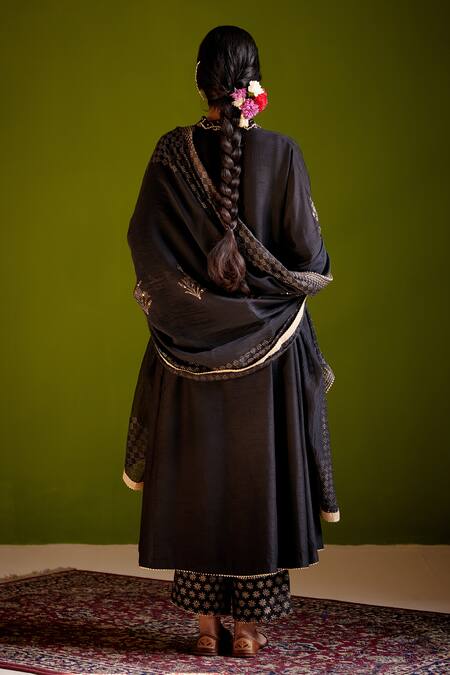 Vashisht Guru Dutt Black Block Print Anarkali Pant Set 