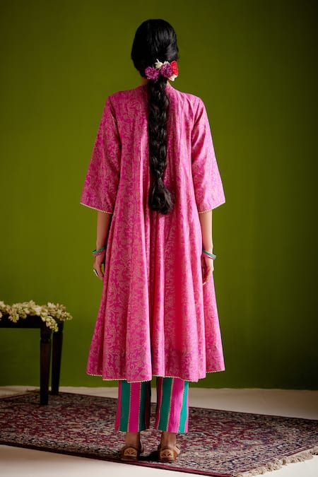 Vashisht Guru Dutt Chanderi Floral Print Embroidered Anarkali & Pant Set 