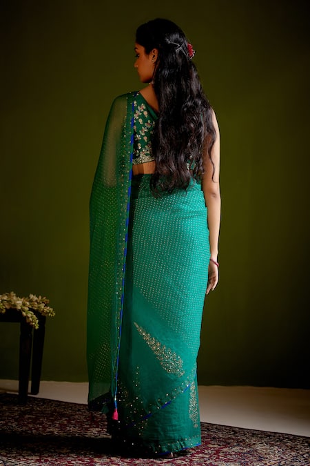 Vashisht Guru Dutt Organza Block Print Saree With Blouse 