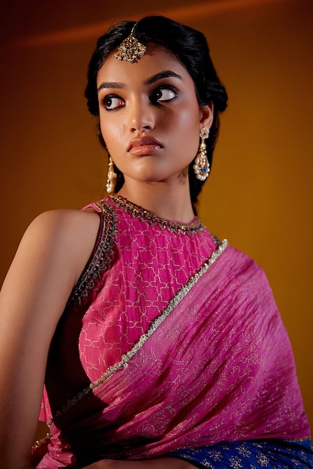 Vashisht Guru Dutt_Multi Color Chanderi, Handloom Cotton Sequins, Block Print Saree With Blouse _at_Aza_Fashions