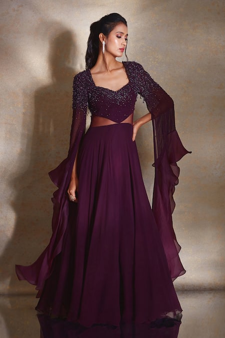 Shloka Khialani Purple Organza, Net, Georgette Beads, Sequins Amara Placed Embellished Gown Online at Aza Fashions Shloka Khialani_Purple Organza, Net, Georgette Beads, Sequins Amara Placed Embellished Gown _Online_at_Aza_Fashions