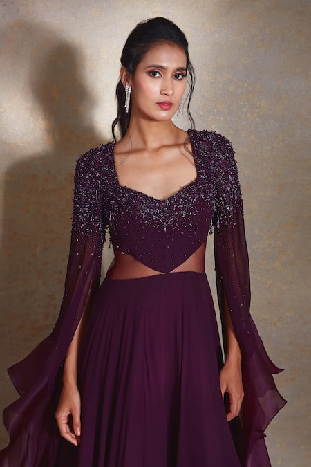 Buy Shloka Khialani Purple Organza, Net, Georgette Beads, Sequins Amara Placed Embellished Gown Online at Aza Fashions Buy_Shloka Khialani_Purple Organza, Net, Georgette Beads, Sequins Amara Placed Embellished Gown _Online_at_Aza_Fashions