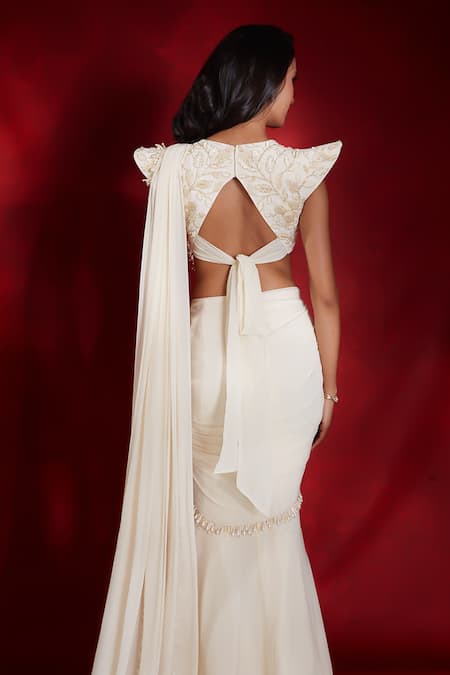 Shloka Khialani Inez Bead Tasselled Edge Pre-Draped Saree With Blouse 