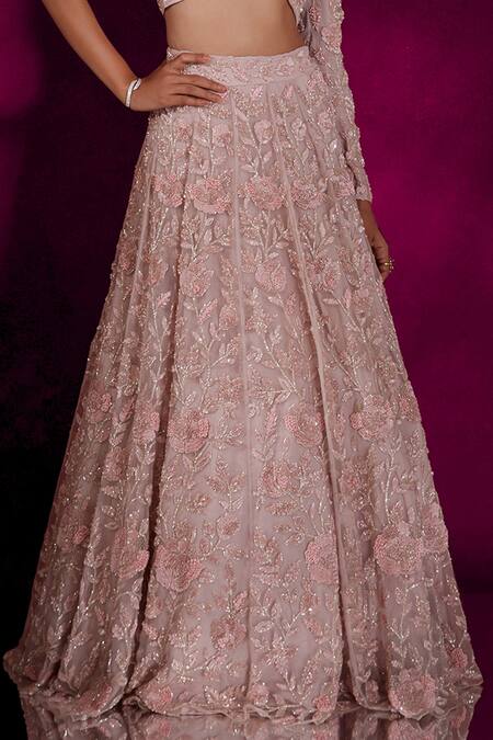 Buy_Shloka Khialani_Pink Organza, Satin Sequins, Beads Venus Camellia Embroidered Bridal Lehenga Set_Online_at_Aza_Fashions