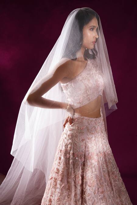 Shloka Khialani_Pink Organza, Satin Sequins, Beads Venus Camellia Embroidered Bridal Lehenga Set_at_Aza_Fashions
