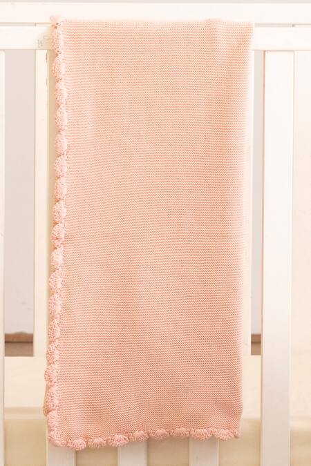 Shop Houmn Peach 100% Soft Cotton Knitted Hugbug Baby Blanket And Rabbit Toy Set at Aza Fashions Shop_Houmn_Peach 100% Soft Cotton Knitted Hugbug Baby Blanket And Rabbit Toy Set_at_Aza_Fashions
