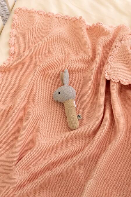 Buy Houmn Peach 100% Soft Cotton Knitted Hugbug Baby Blanket And Rabbit Toy Set Online at Aza Fashions Buy_Houmn_Peach 100% Soft Cotton Knitted Hugbug Baby Blanket And Rabbit Toy Set_Online_at_Aza_Fashions
