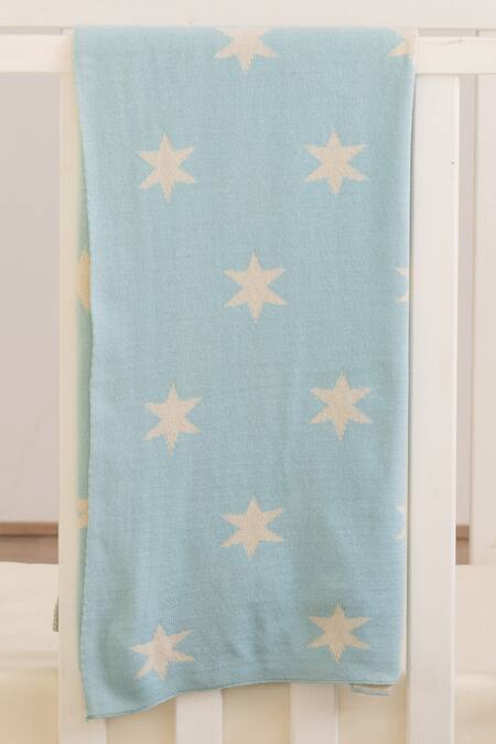 Shop Houmn Blue 100% Soft Cotton Knitted Star Pattern Puffy Baby Blanket And Toy Set at Aza Fashions Shop_Houmn_Blue 100% Soft Cotton Knitted Star Pattern Puffy Baby Blanket And Toy Set_at_Aza_Fashions