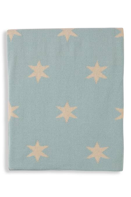Shop Houmn Blue 100% Soft Cotton Knitted Star Pattern Puffy Baby Blanket And Toy Set Online at Aza Fashions Shop_Houmn_Blue 100% Soft Cotton Knitted Star Pattern Puffy Baby Blanket And Toy Set_Online_at_Aza_Fashions