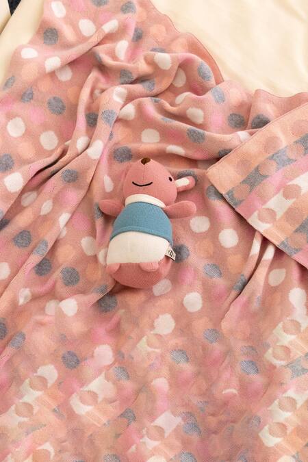 Buy Houmn Multi Color 100% Soft Cotton Knitted Polka Dot Bunny Baby Blanket And Toy Set Online at Aza Fashions Buy_Houmn_Multi Color 100% Soft Cotton Knitted Polka Dot Bunny Baby Blanket And Toy Set_Online_at_Aza_Fashions